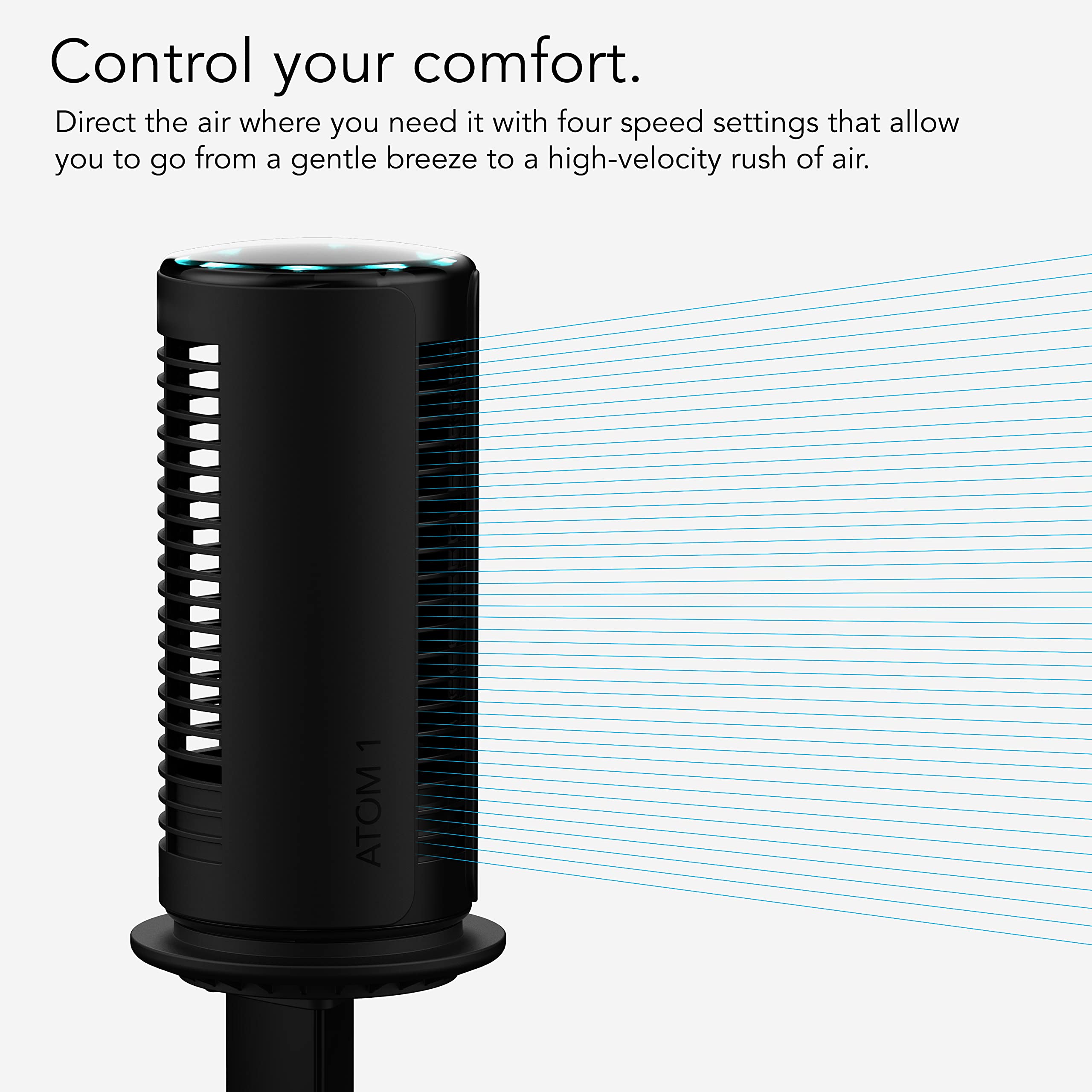 Vornado ATOM 1S Compact Oscillating Tower Fan with Removable Stand, 40" tall, 4 Speeds , Black - Image 5