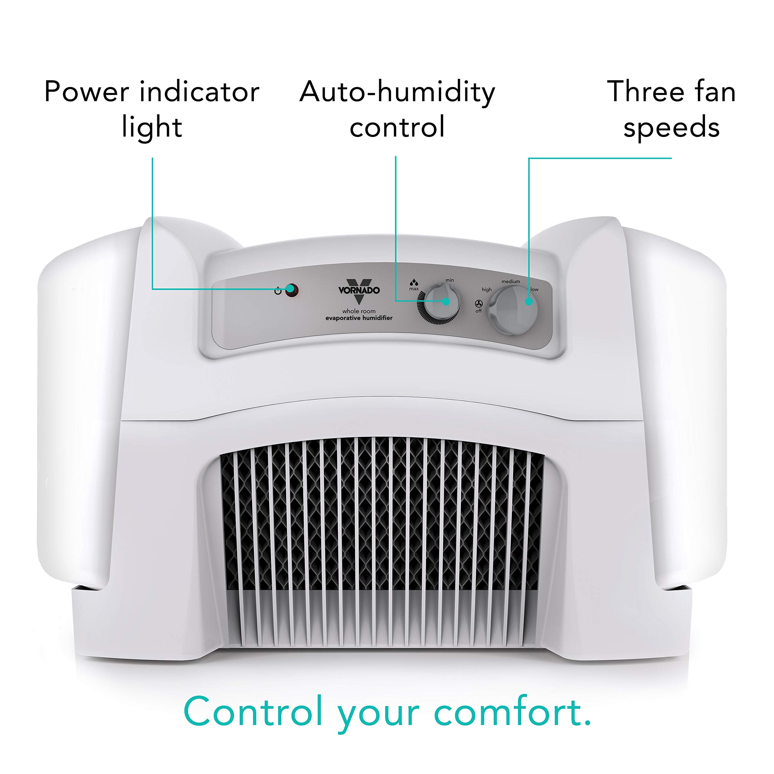 Vornado Evap40 Evaporative Humidifier with Adjustable Humidistat, 4-Gallon Capacity for Large Room Coverage up to 1,000 sq ft, 3 Speed Settings, Easy to Clean Dual Tank - Image 3