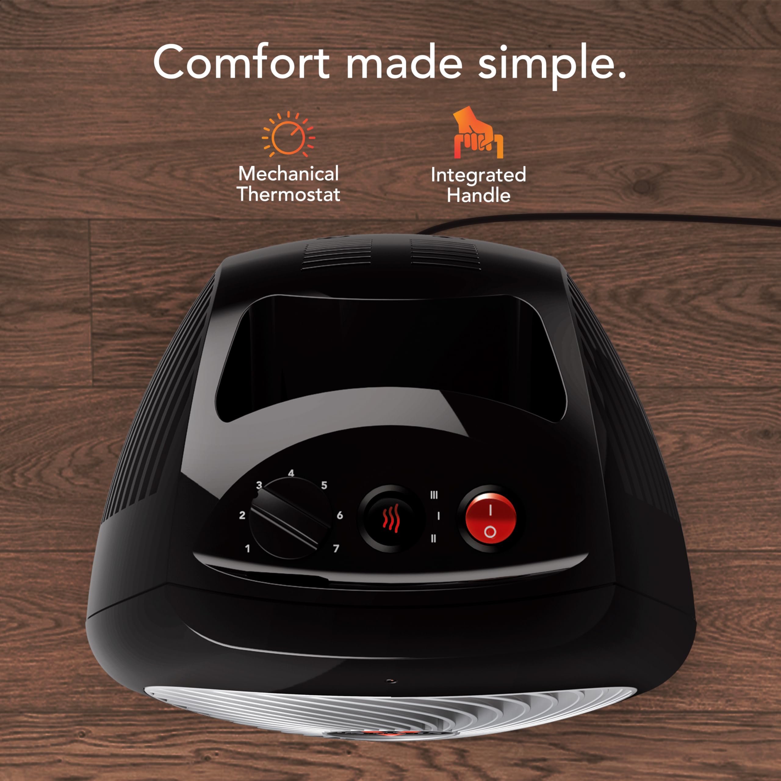 Vornado MVH (2025) Space Heater, 3 Heat Settings, Adjustable Thermostat, Tip-Over Protection, Auto Safety Shut-Off System, Indoor Use, Whole Room Heating, Black - Image 4
