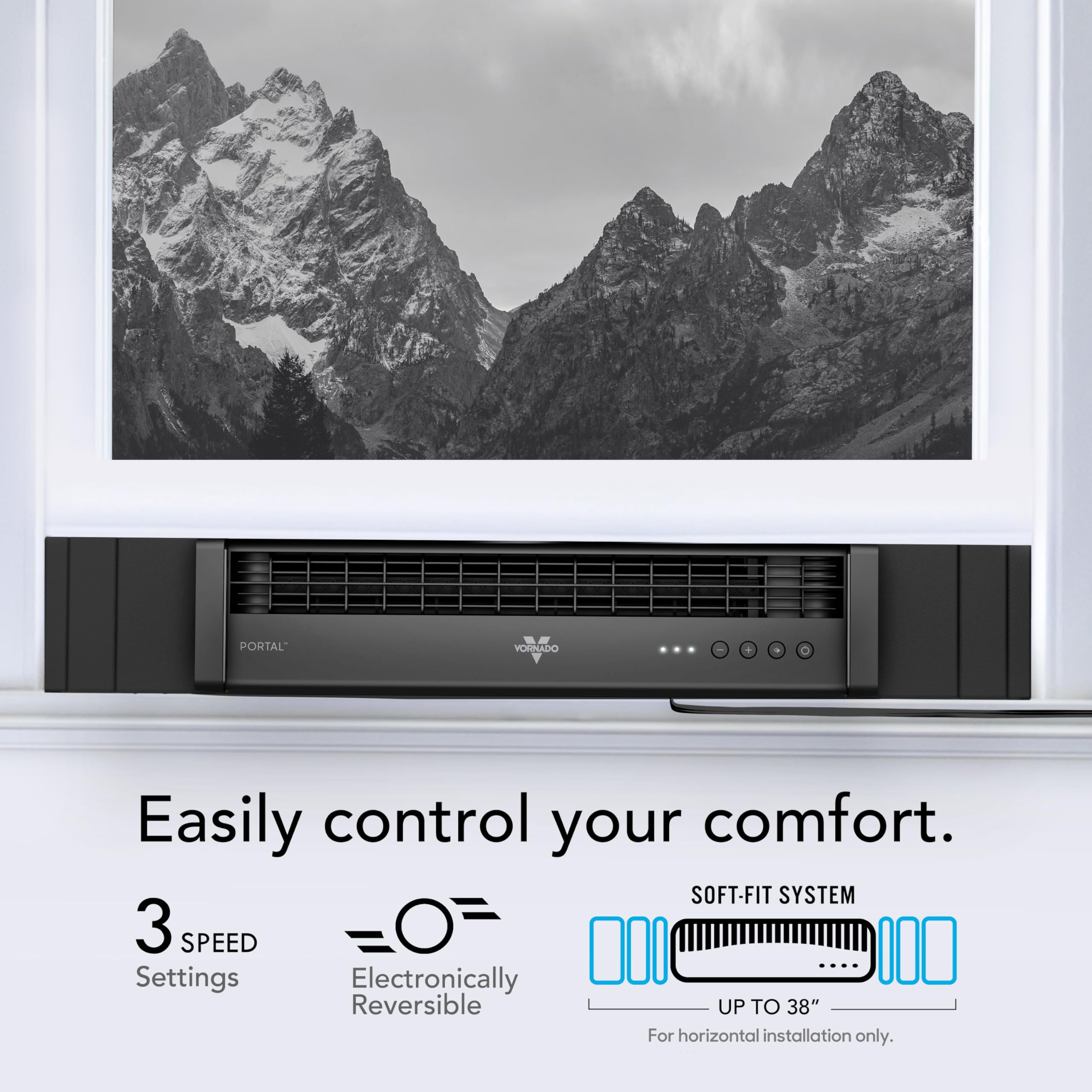 Vornado PORTAL® Window Fan with 3 Speeds, Reversible Exhaust Mode, Weather Resistant, Window Fan For Kitchen, Bedroom, Home, Low Profile, Black - Image 3