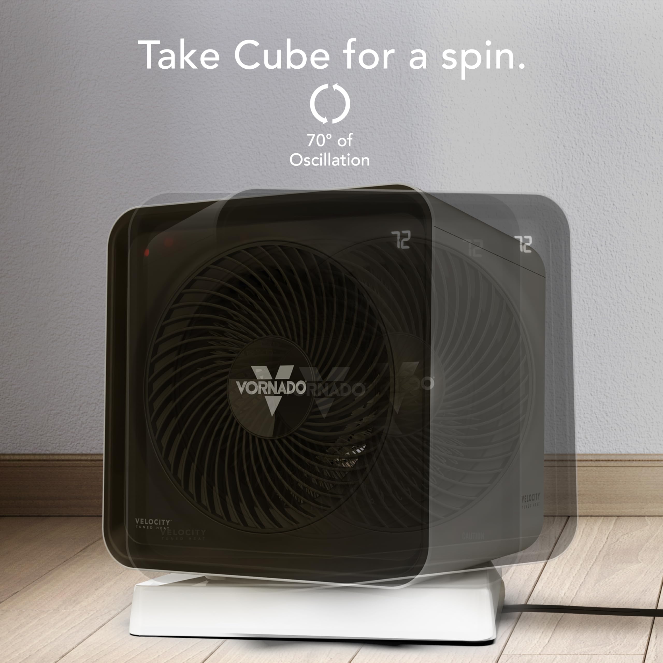 Vornado Velocity CUBE 5 OSC Whole Room Space Heater with 70º Oscillation, Remote Control, Vortex Heat Circulation, LED Touch Controls, 1-12 Hour Timer, Advanced Safety, Auto-Climate Control, White - Image 6