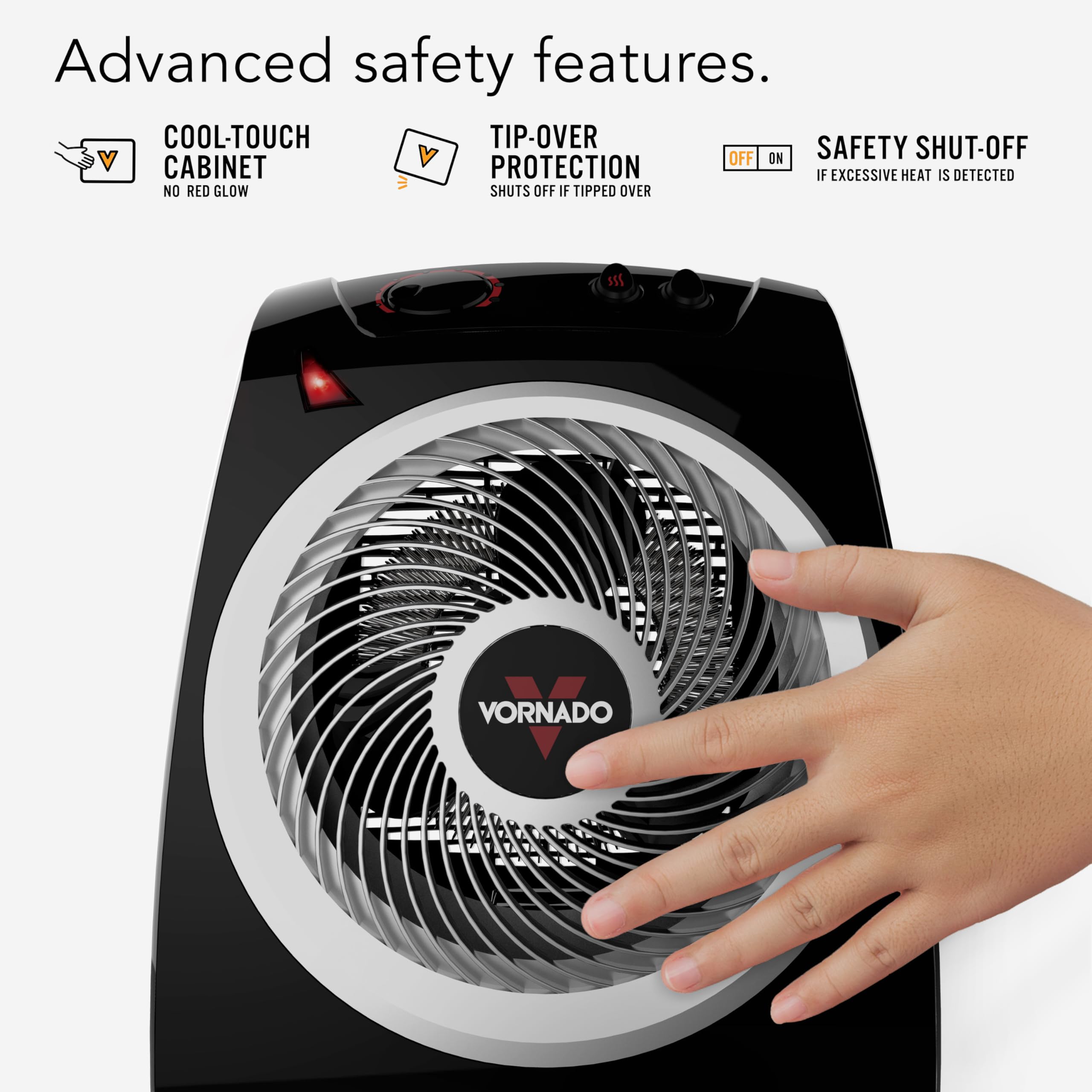 Vornado VH10 (2025) Space Heater for Indoor Use, Adjustable Thermostat, 2 Heat Settings, Advanced Safety Features, Integrated Carry Handle, Large Heater for Bedroom and Living Room, Quiet, Black - Image 3