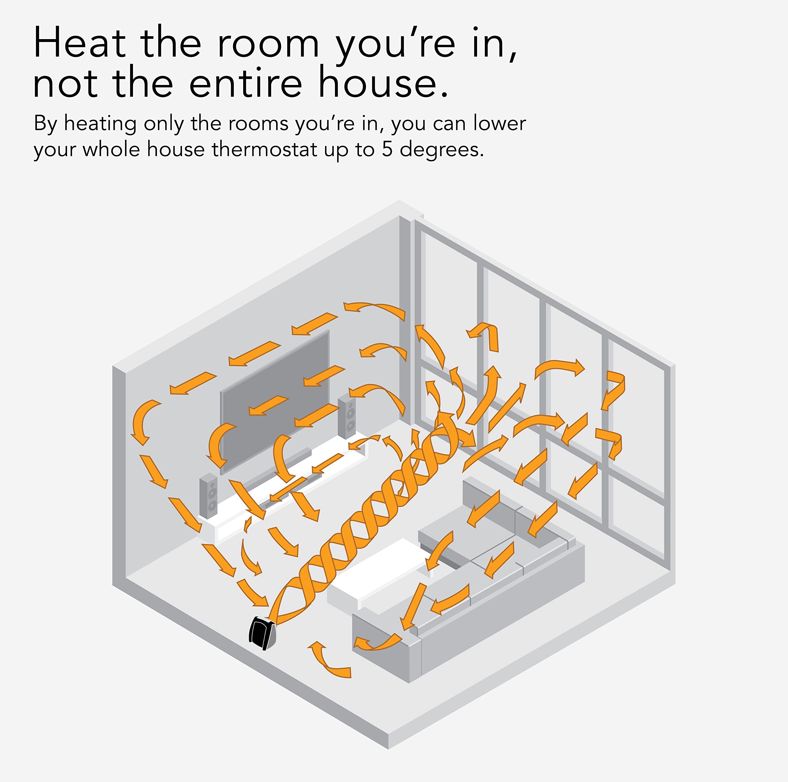 Vornado VH10 (2025) Space Heater for Indoor Use, Adjustable Thermostat, 2 Heat Settings, Advanced Safety Features, Integrated Carry Handle, Large Heater for Bedroom and Living Room, Quiet, Black - Image 5