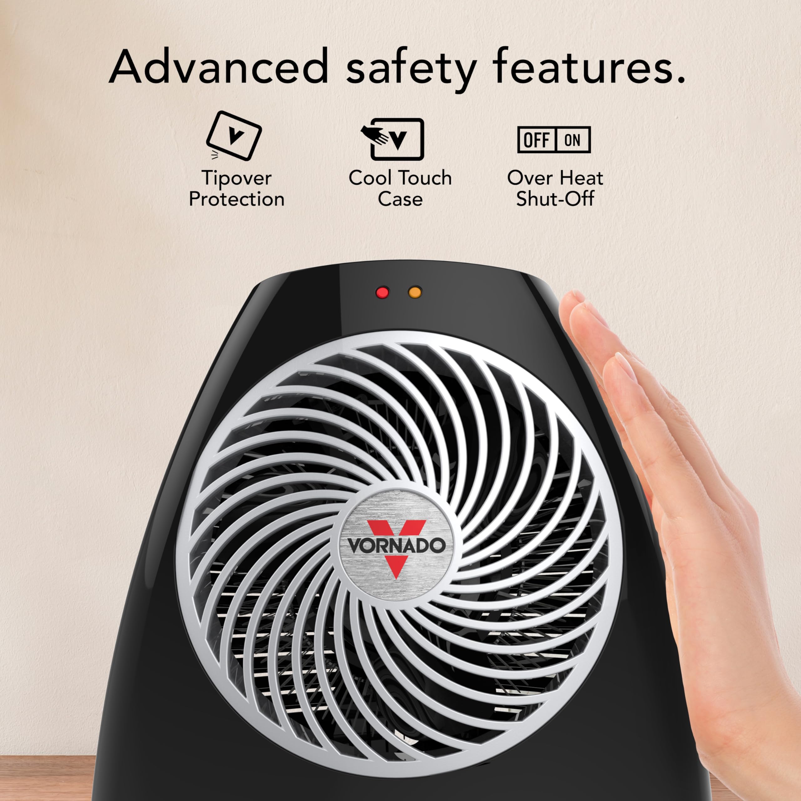 Vornado VH202 (2025) Personal Space Heater, Advanced Safety Features, 2 Heat Settings, Direct Heating, Fan Only Setting, Cool-Touch Exterior, Signature Vortex Heat Circulation, Gentle Heating, Black - Image 3