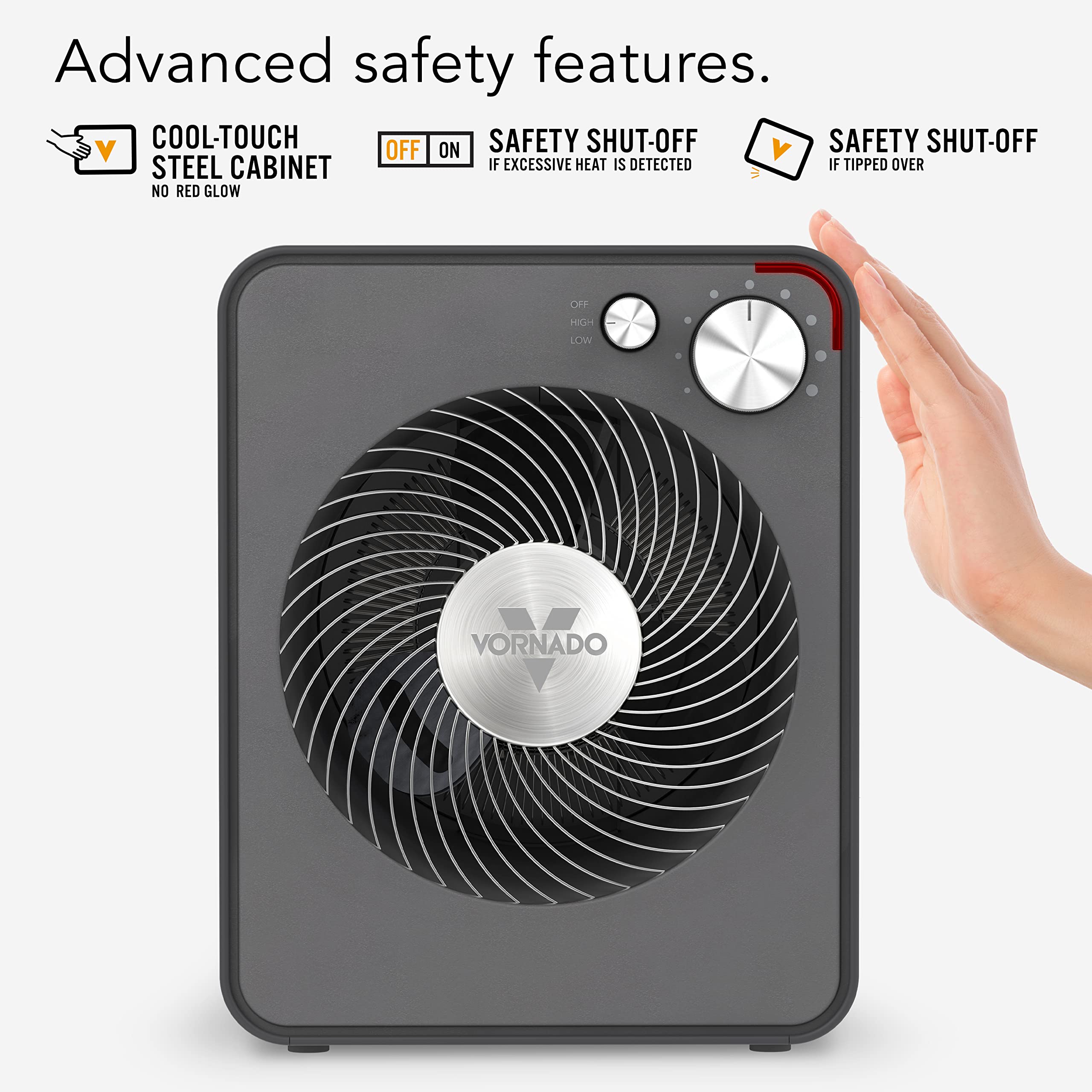 Vornado VMH300 Whole Room Metal Heater with 2 Heat Settings and Adjustable Thermostat, Storm Gray - Image 3