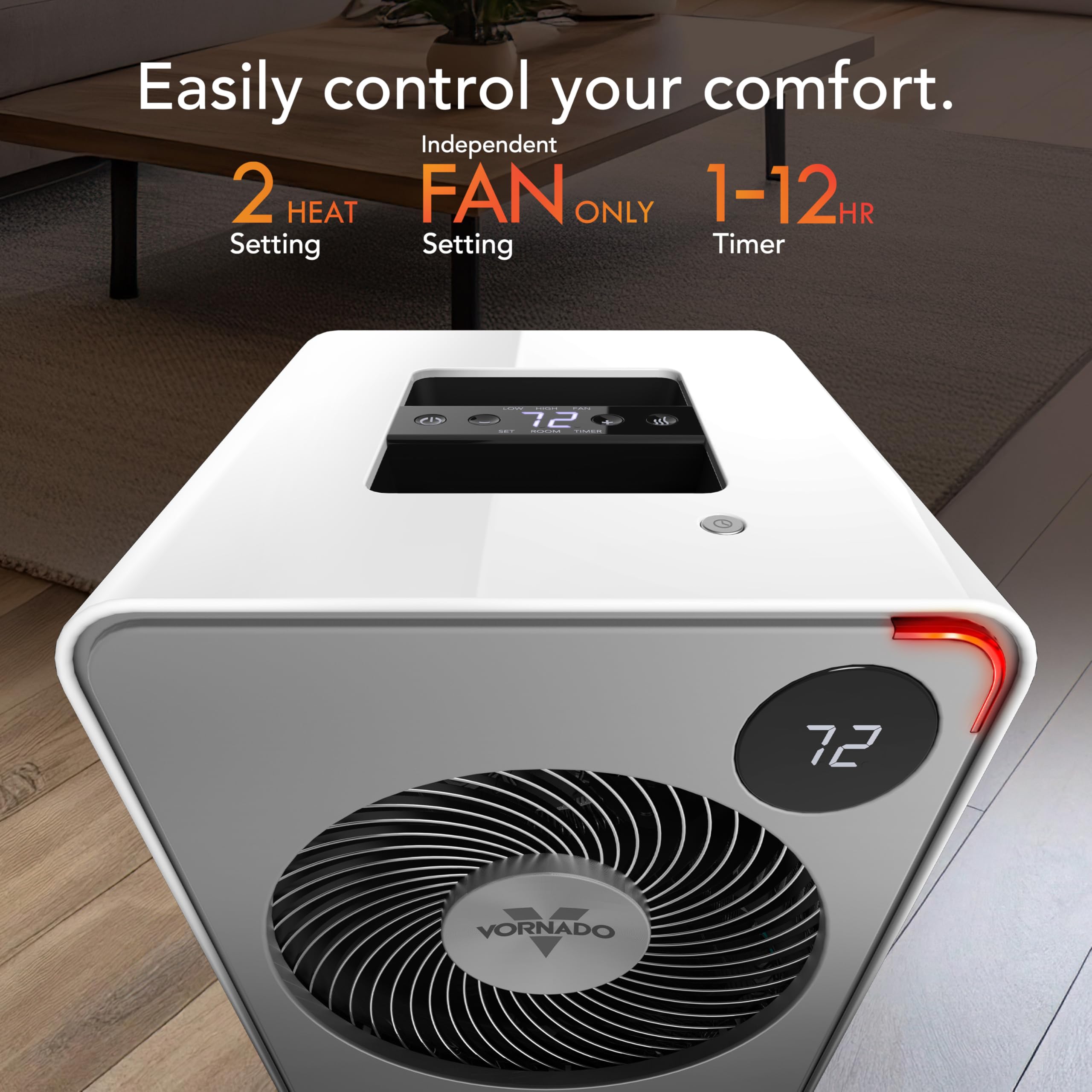 Vornado VMHi500 (2025) Whole Room Metal Space Heater, Digital Thermostat, Remote Control, Auto-Climate Control, 12-Hour Timer, Vortex Heat Circulation, Heater for Bedroom and Home, White - Image 5