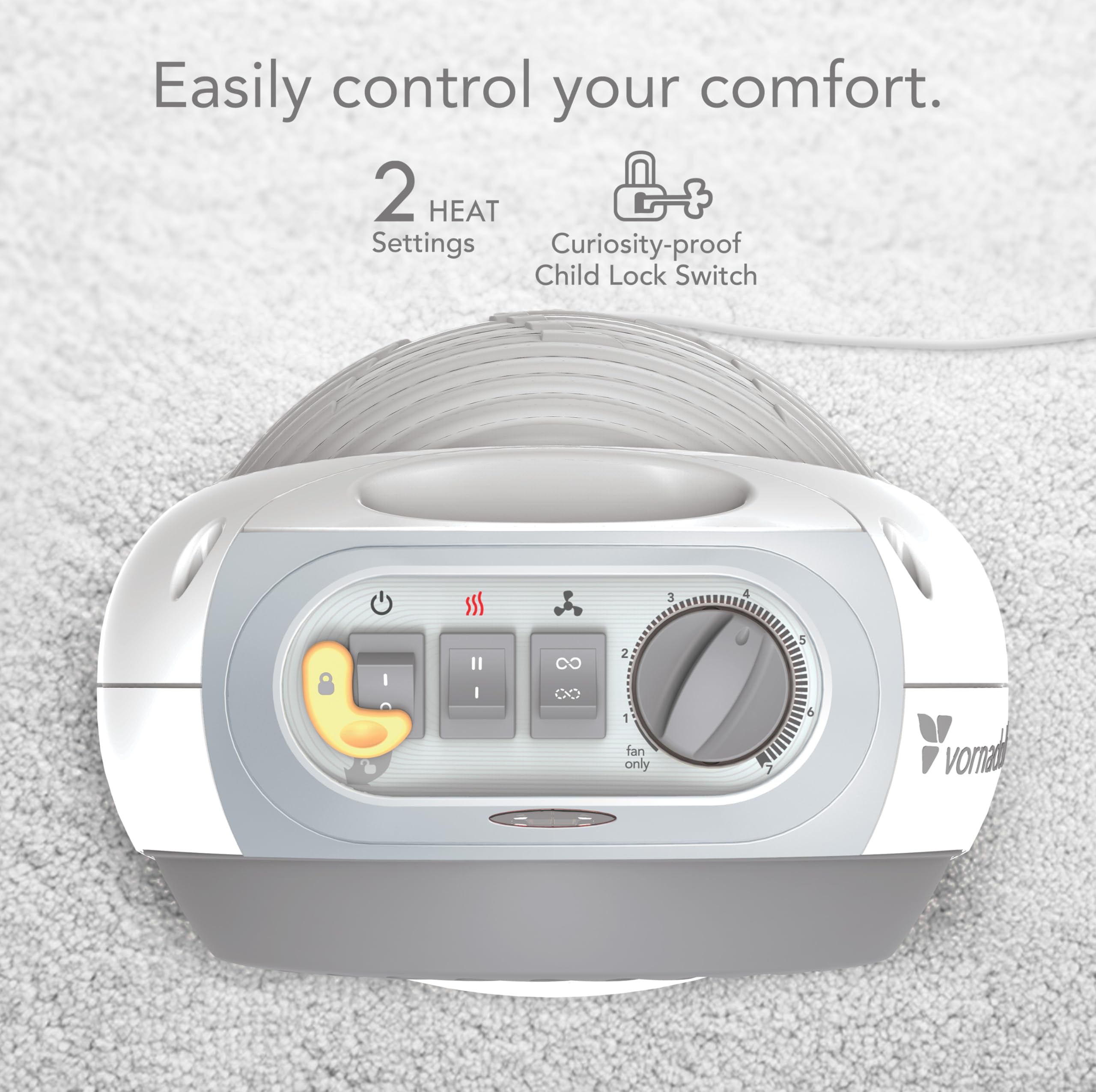 Vornadobaby Tempa Nursery Space Heater, Electric Space Heater for Baby with Locking Controls, Tipover Protection, Safety Shutoff, Hidden Cord Storage, Adjustable Thermostat - Image 3